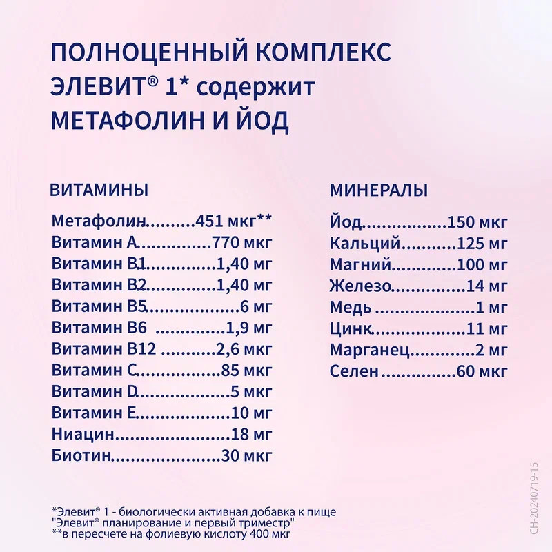 Элевит Планирование и первый триместр таблетки 30 шт