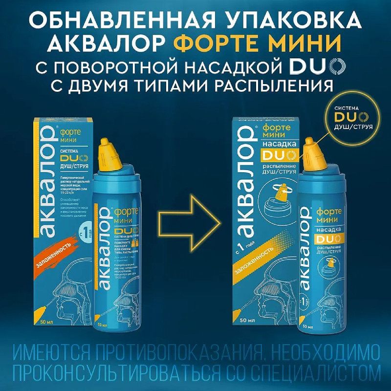 Аквалор Форте Дуо Мини спрей для промывания носа 50 мл