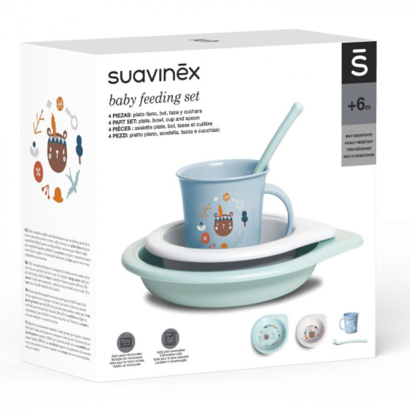 Suavinex Into The Forest Набор детский тарелка 450 мл + миска 300 мл + кружка + ложка Голубой