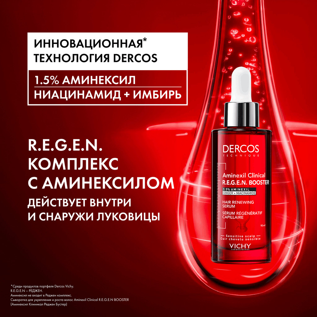 Vichy Dercos Aminexil R.E.G.E.N. Booster Сыворотка для укрепления и роста волос 90 мл