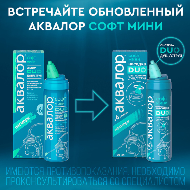 Аквалор Софт Дуо Мини спрей для промывания носа 50 мл